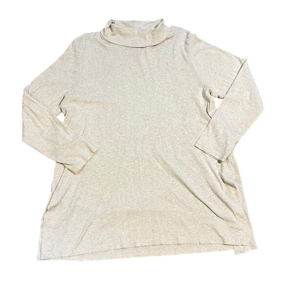 J. Jill Side Vent Turtleneck Tunic Perfect Pima Size Large Heathered Oatmeal - Picture 2 of 7